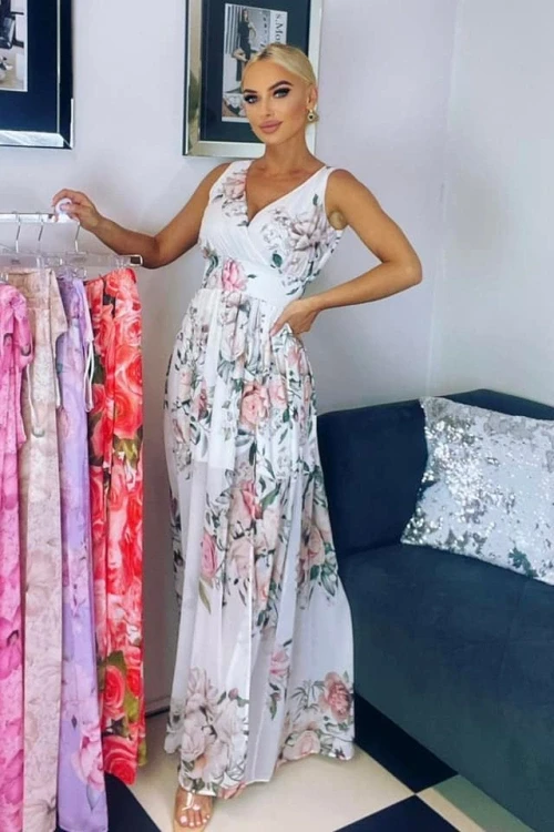 Sukienka maxi kwiaty alisa ecru