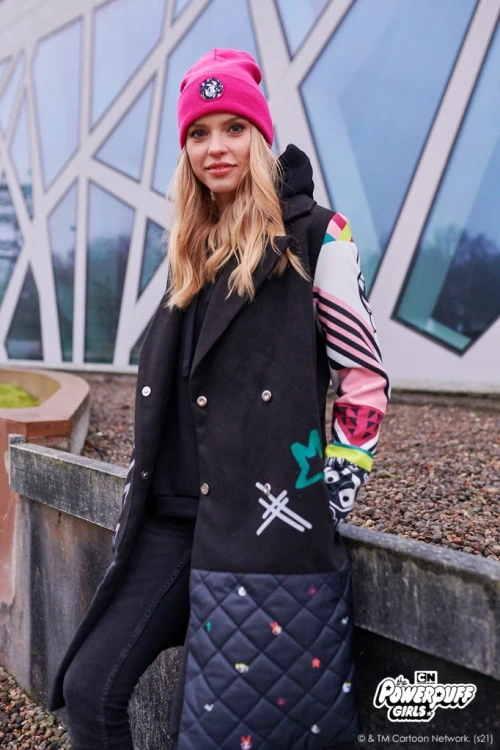 Płaszcz z łączonych tkanin powerpuff girls black