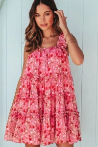 Butik-fashion - Sukienka w kwiaty na ramiczkach rowa lipari