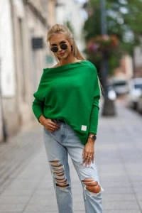 E-mikos - Luźny cienki sweter damski me gusta zielony