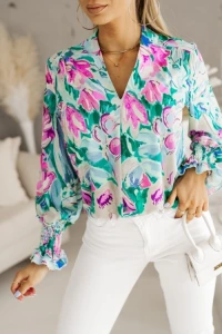 Candytm.pl - Bluzka koszula vanity ze cigaczem przy rkawach w kwiaty