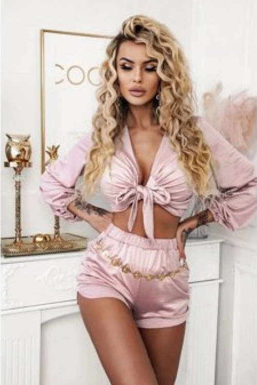 Komplet satynowy pudrowy r top i spodenki sarah n293