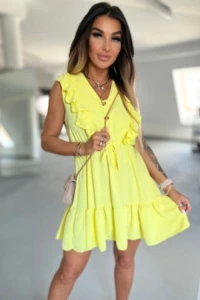 Sukienki - Urocza sukienka donna bananowy falbany przy dekolcie rozmiar uniwersalny