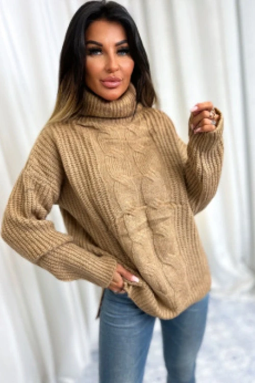 Dzianinowy golf noelle ciepły brąz oversize