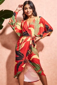 Sukienki - Sukienka kopertowa pomaraczowa tropical