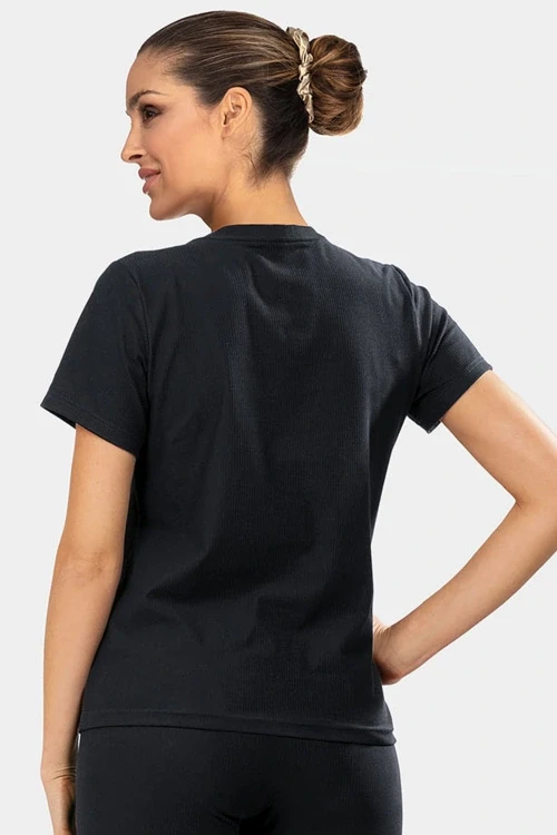 Bluzka czarna prążek t-shirt z bawełny blu03/509