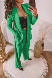 Sukienki - Zielony garnitur damski ze spodniami