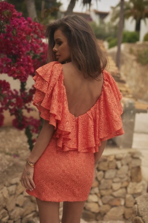 Sucre - elegancka mini sukienka koronkowa w ożywczym pomarańczu