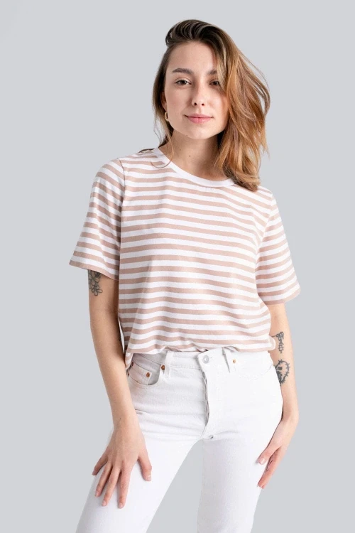 T-shirt miss marine beige stripes
