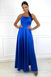 Sukienki - Niebieska sukienka wizytowa maxi delia