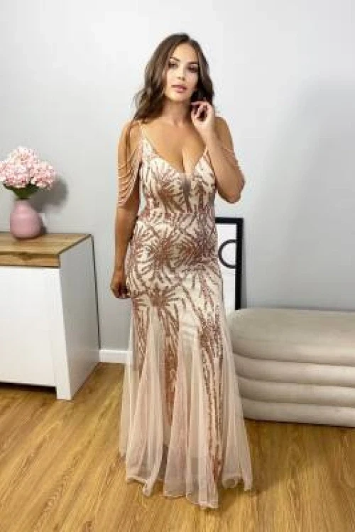 Sukienka cekinowa audrey maxi złota