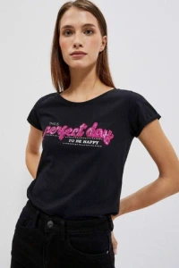 T-Shirty - Czarny t-shirt z nadrukiem moodo