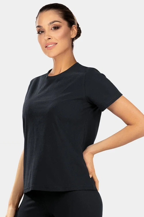 Bluzka czarna prążek t-shirt z bawełny blu03/509