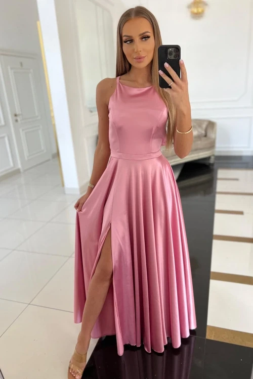 Różowa sukienka maxi lanciano satyna