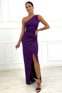 Sukienki - Fioletowa sukienka o na jedno rami margot