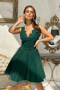 Sukienki - Rozkloszowana sukienka butelkowa zieleń 2206