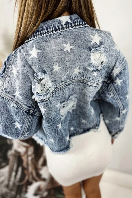 Kurtka katana jeansowa w gwiazdki w376