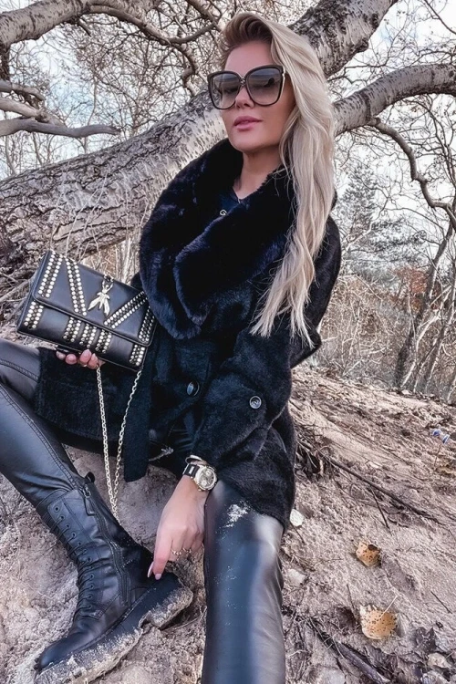 Płaszcz - alpaka z futrem black