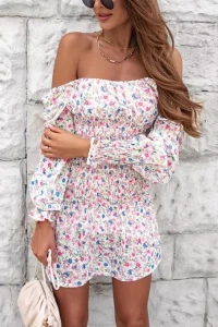 Sukienki - Sukienka mini flower lover white