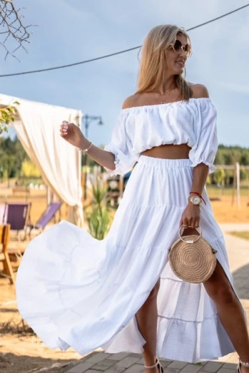 Komplet muślinowy boho bluzka i spódnica biały