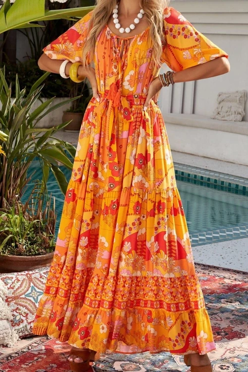 Sukienka maxi w kwiaty pomaraczowa paradise
