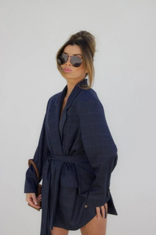 Navy blue - marynarka w kratę granatowa o delikatnym oversize