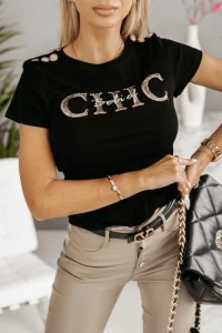 Candytm.pl - T-shirt baweniany chic z biuteri czarny