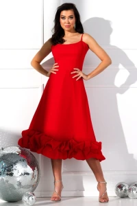 Sukienki - Helen red - sukienka midi na ramiczka z drapowaniem