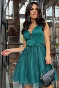 Sukienki - Zielona sukienka brokatowa mini aisha