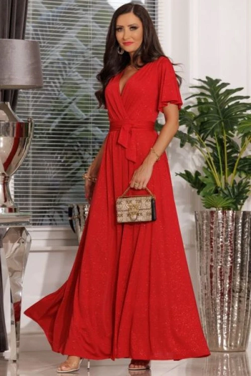 Czerwona sukienka na wesele z krtkim rkawkiem bellinda