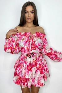 Butik-fashion - Kombinezon hiszpanka czerwono-rowy kwiat