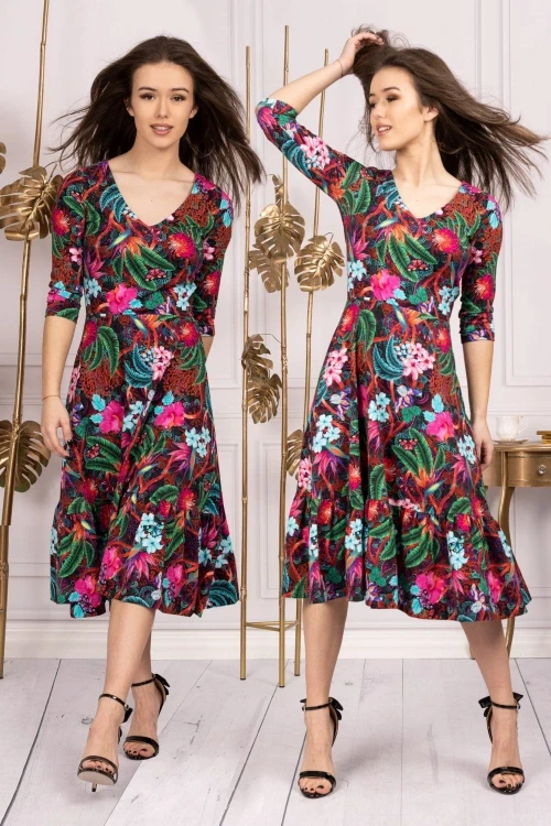 Sukienka midi z falban "sakura" multi