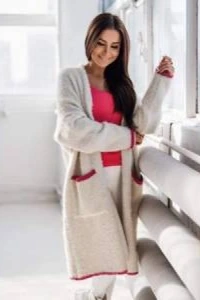 Swetry - Długa narzutka sweter cocomore kardigan z kieszeniami i długim rękawem beż
