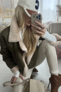 Charlottefashion.pl - Kurtka krtka khaki z beowym kouchem gretha w360
