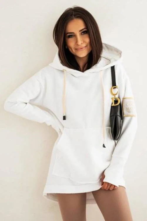 Biała bluza kangurka kaptur oversize cocomore
