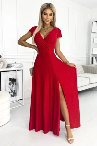 E-stil.pl - Czerwona połyskująca sukienka maxi 411