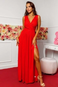 Sukienki - Czerwona brokatowa sukienka maxi libra