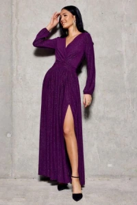 Sukienki - Fioletowa brokatowa sukienka maxi lina