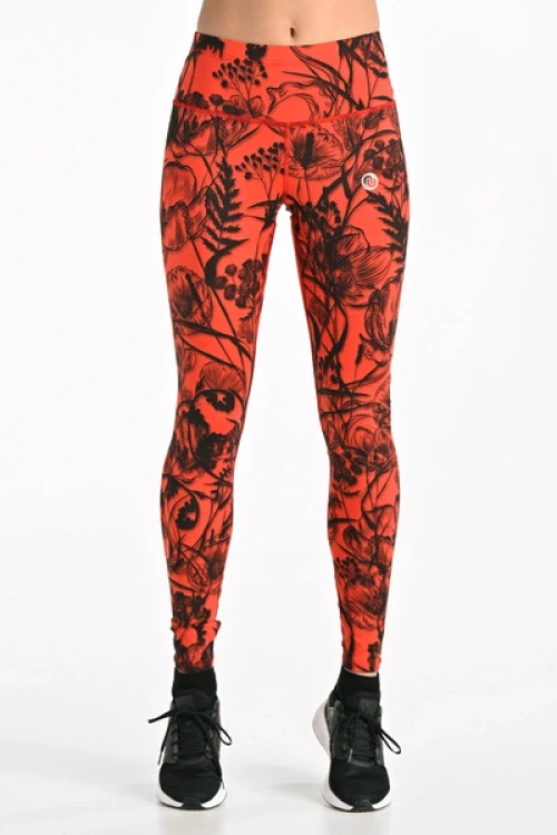 Legginsy regular z pasem basic ornamo flower red