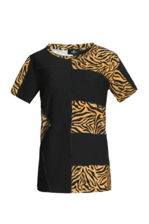 T-shirt less waste - multikolor czer/tygrysi print