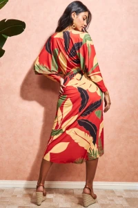 Butik-fashion - Sukienka kopertowa pomaraczowa tropical