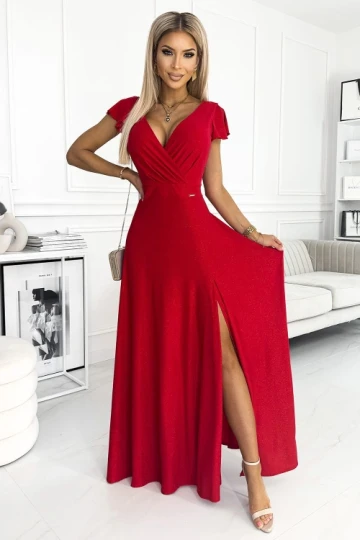 Czerwona połyskująca sukienka maxi 411